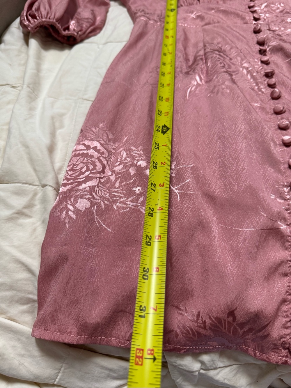 WHO I AM Mauve Pink Satin Jacquard Mini Dress Size 10 Puff Sleeve EUC - Picture 11 of 11